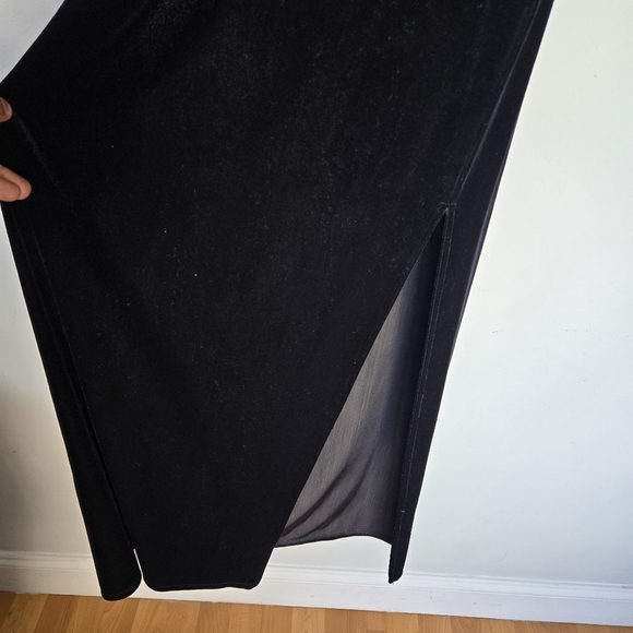 Vtg 90s Black Velvet Asymmetrical Maxi Dress Womens M Formal Whimsigoth Cocktail - Picture 7 of 10